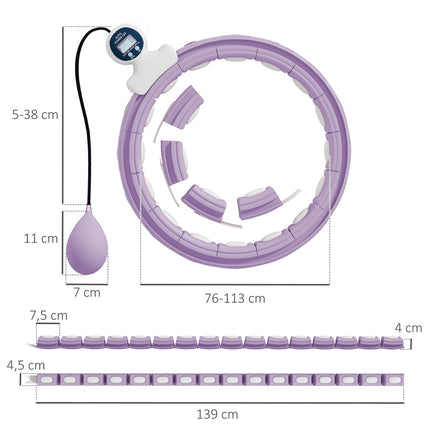 Hula Hoop inteligent pentru adulți cu contor de bile 16 noduri (76-113 cm) Echipament de fitness reglabil pentru slăbire liniștit Infinity Hula Hoop pentru pierderea în greutate, fitness violet |