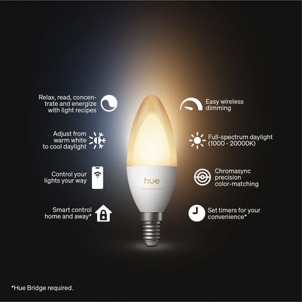 Bec Smart White Ambiance E14 cu lumânare, 500 lm, reglabil intensitate luminos