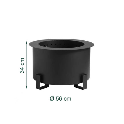 Focar fără fum, oțel de 56 cm, ardere cu două camere