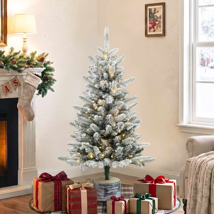Snow Flocked Christmas Tree 90 cm with 50 Warm White LEDs, Battery Operated