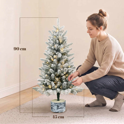 Snow Flocked Christmas Tree 90 cm with 50 Warm White LEDs, Battery Operated