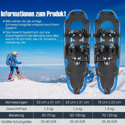Set de rachete de zăpadă cu legături duble cu clichet, 53 cm, albastru marin