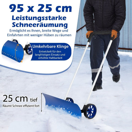 Snow shovel on wheels snow blade 95 cm height adjustable snow clearer aluminum