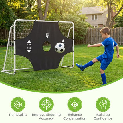 Poartă de fotbal cu perete țintă cu 5 găuri, 215×152 cm