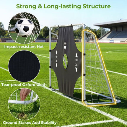 Poartă de fotbal cu perete țintă cu 5 găuri, 215×152 cm
