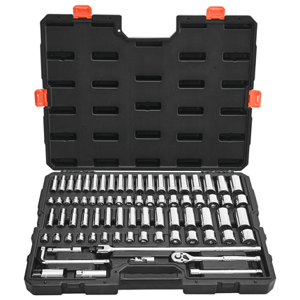 Socket Set, 76-Piece 3/8 in Drive SAE Metric, Case