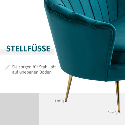 Canapea Canapea 2 locuri cu cotiere Canapea capitonata gros canapea dubla moderna cu aspect catifea pentru living dormitor 130 x 77 x 77 cm verde inchis Aosom
