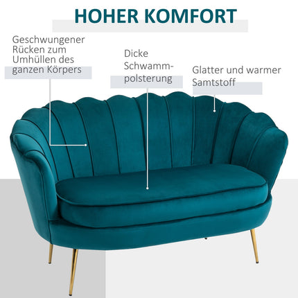 Canapea Canapea 2 locuri cu cotiere Canapea capitonata gros canapea dubla moderna cu aspect catifea pentru living dormitor 130 x 77 x 77 cm verde inchis Aosom