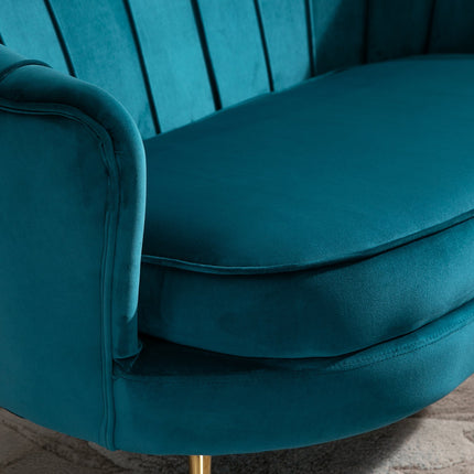 Canapea Canapea 2 locuri cu cotiere Canapea capitonata gros canapea dubla moderna cu aspect catifea pentru living dormitor 130 x 77 x 77 cm verde inchis Aosom