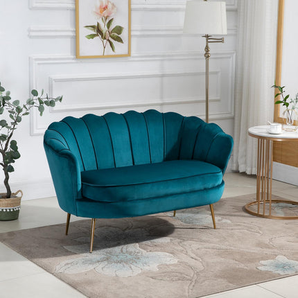 Canapea Canapea 2 locuri cu cotiere Canapea capitonata gros canapea dubla moderna cu aspect catifea pentru living dormitor 130 x 77 x 77 cm verde inchis Aosom
