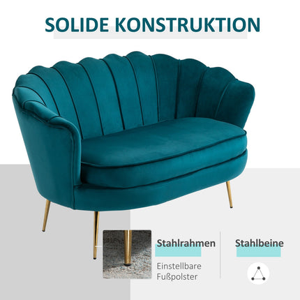 Canapea Canapea 2 locuri cu cotiere Canapea capitonata gros canapea dubla moderna cu aspect catifea pentru living dormitor 130 x 77 x 77 cm verde inchis Aosom