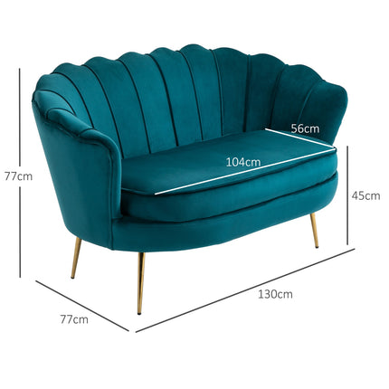 Canapea Canapea 2 locuri cu cotiere Canapea capitonata gros canapea dubla moderna cu aspect catifea pentru living dormitor 130 x 77 x 77 cm verde inchis Aosom
