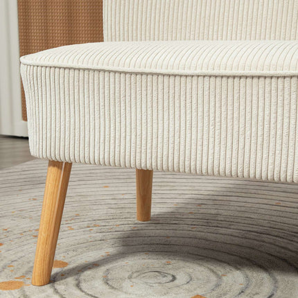 Canapea Canapea moderna 2 locuri fara cotiere, canapea tapitata cu aspect catifea, canapea mica lounge cu picioare din lemn pentru living, 117 x 56,5 x 77 cm, alb crem