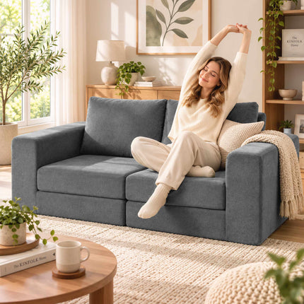 Sofa Bed 4-in-1 for 2 People, Foldable Sleeper Sofa, Grey, Back Cushions