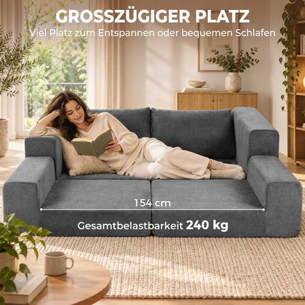 Sofa Bed 4-in-1 for 2 People, Foldable Sleeper Sofa, Grey, Back Cushions