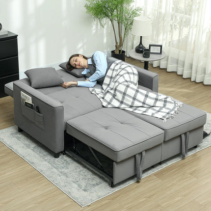 Gray velvet look L-shaped sofa bed with storage, cushions