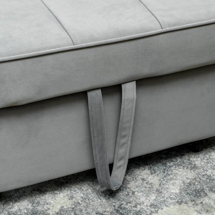 Gray velvet look L-shaped sofa bed with storage, cushions