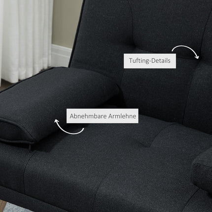Sofa bed, 3-seater with folding table & cup holder, grey