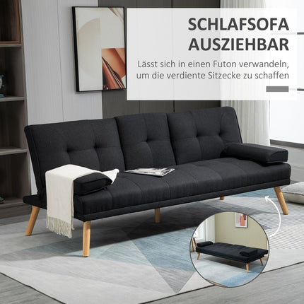 Sofa bed, 3-seater with folding table & cup holder, grey