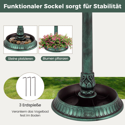 Baie solară pentru păsări cu hrănitoare și jardinieră – lumină LED, verde