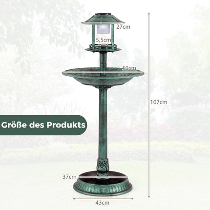 Baie solară pentru păsări cu hrănitoare și jardinieră – lumină LED, verde