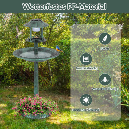 Baie solară pentru păsări cu hrănitoare și jardinieră – lumină LED, verde