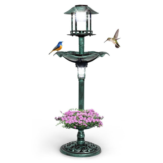 Baie solară pentru păsări cu hrănitoare și jardinieră - 43x110 cm Verde