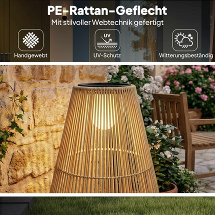Lampă solară de grădină, ratan, pornire/oprire automată, lumină caldă 3500K