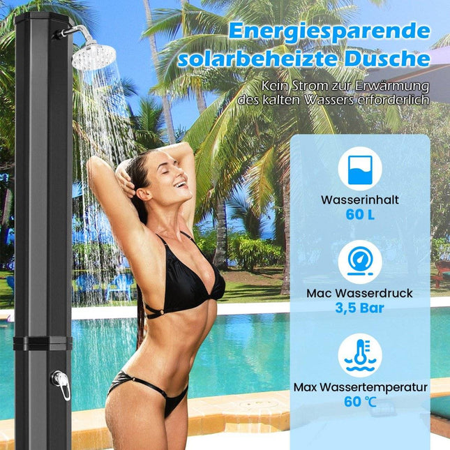 Duș exterior cu încălzire solară, 60 L, cap 360°, negru