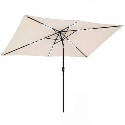 Umbrelă de terasă cu LED-uri solare, crem, UPF 30+, înclinare și manivelă