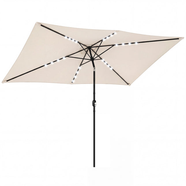 Umbrelă de terasă cu LED-uri solare, crem, UPF 30+, înclinare și manivelă