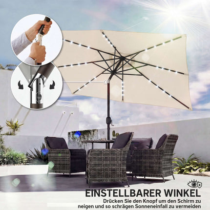 Umbrelă de terasă cu LED-uri solare, crem, UPF 30+, înclinare și manivelă