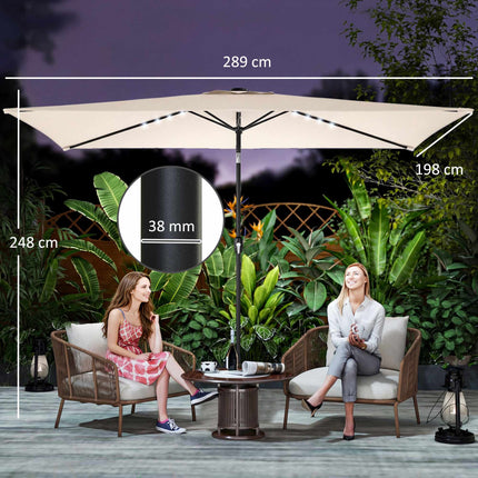 Umbrelă de terasă cu LED-uri solare, crem, UPF 30+, înclinare și manivelă