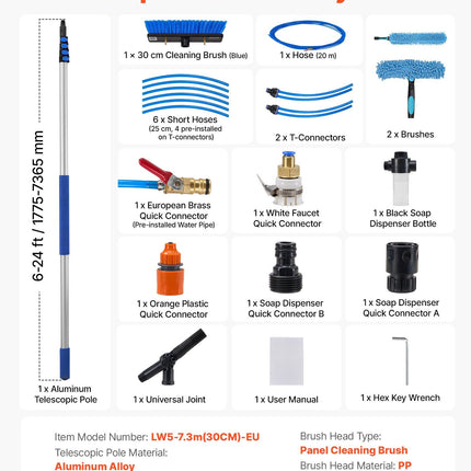 Solar Panel Cleaning Kit, 24 Ft Water Fed Pole, Soap Brush