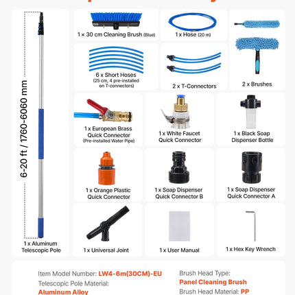Solar Panel Cleaning Kit 6.06m Water Fed Pole with Rotating Brush