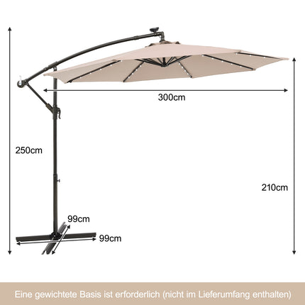 Umbrelă solară de terasă cu 40 de lumini LED, bej, 300 cm
