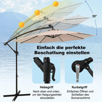Umbrelă solară de terasă cu 40 de lumini LED, bej, 300 cm