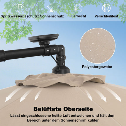 Umbrelă solară de terasă cu 40 de lumini LED, bej, 300 cm