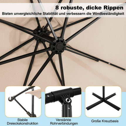 Umbrelă solară de terasă cu 40 de lumini LED, bej, 300 cm