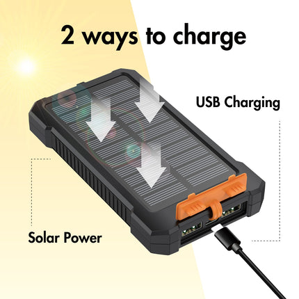 Solar Powerbank 10,000mAh 2xUSB-A + USB-C in/out 12W