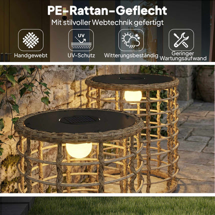 Set de lămpi din ratan cu energie solară, lumină caldă, utilizare în exterior