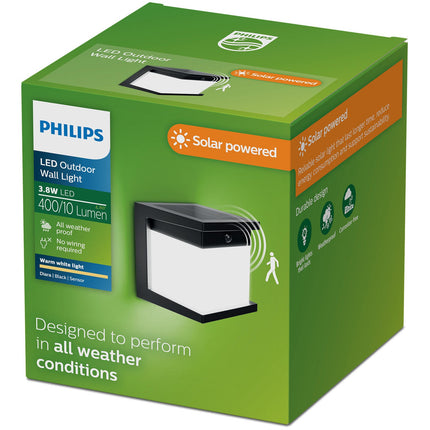Lampă solară de perete cu senzor de mișcare – Neagră, LED, IP44