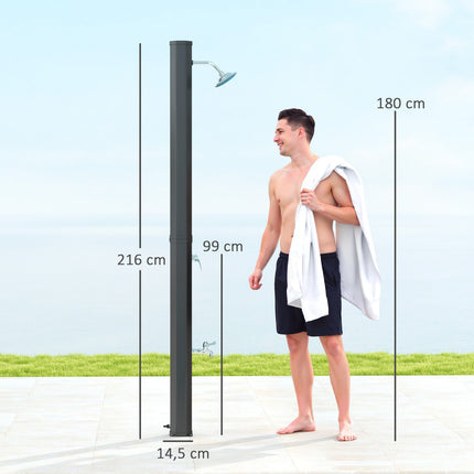 Duș solar Duș solar de grădină de 35 litri cu robinet, cap de duș, duș de mână, tavă laterală, până la 55 °C, duș exterior fără priză, duș la piscină, duș de camping, duș cu efect de ploaie, apă caldă