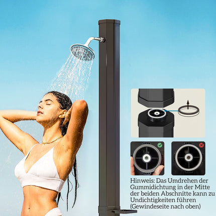 Duș solar Duș solar de grădină de 35 litri cu robinet, cap de duș, duș de mână, tavă laterală, până la 55 °C, duș exterior fără priză, duș la piscină, duș de camping, duș cu efect de ploaie, apă caldă