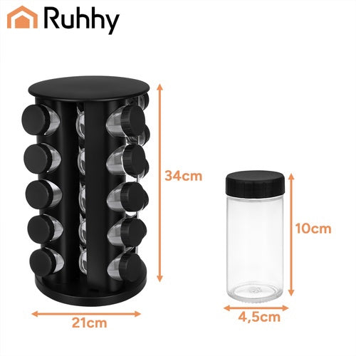 Set recipiente pentru condimente cu 20 de borcane de sticlă și suport rotativ