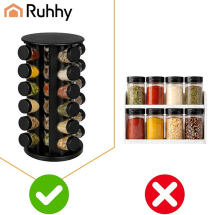 Set recipiente pentru condimente cu 20 de borcane de sticlă și suport rotativ