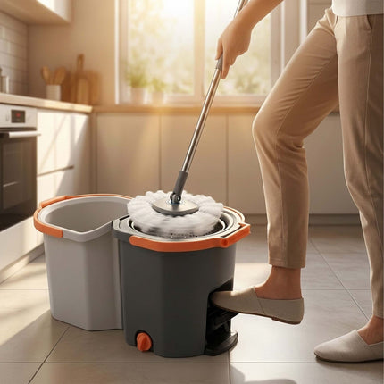 Set de mop rotativ cu găleată, sistem cu două compartimente