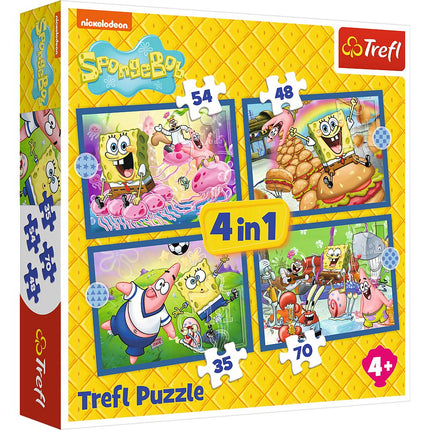 Set de puzzle 4 în 1 SpongeBob pentru copii, activitate distractivă de învățare