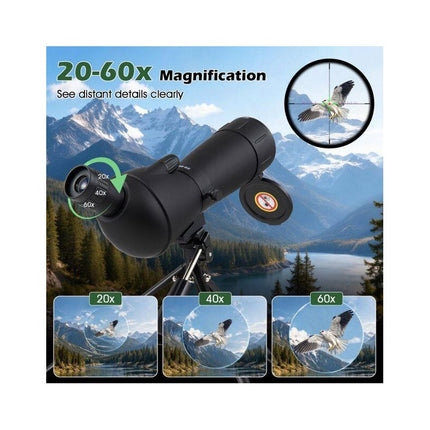Spotting Scope 20-60x60 HD with Tripod and Phone Adapter, Black, Bird Watching