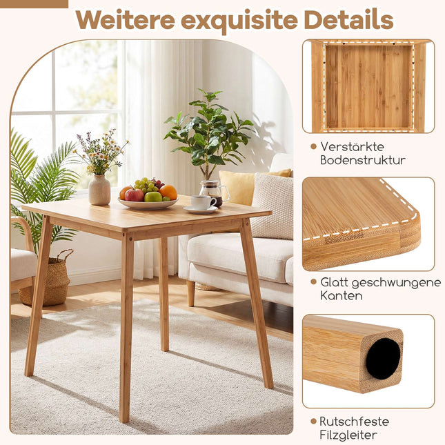 Masă pătrată din bambus 70x70 cm pentru 2-4 persoane